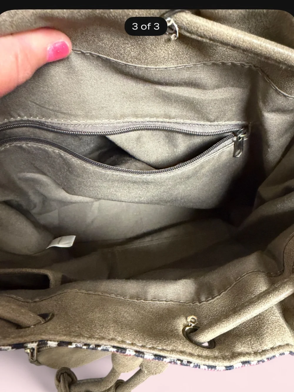 Patterned Canvas & Tan Faux-Leather Drawstring Backpack - Women's